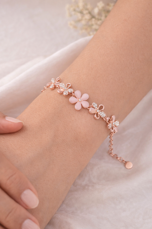 Rose Bloom Floral Bracelet (Rose Gold Finish)