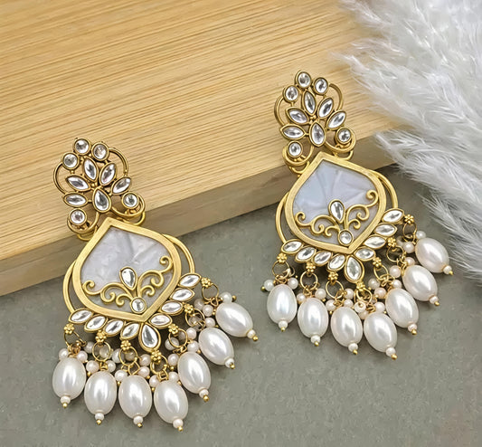 Royal Kundan Pearl Drop Chandbali Earrings