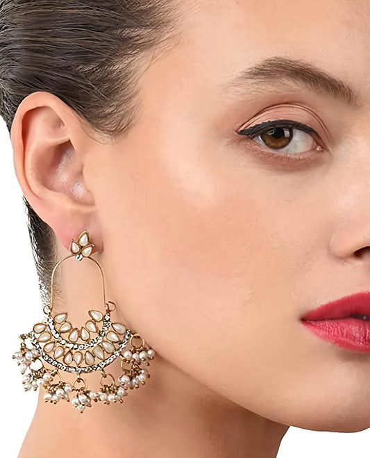 White Noor-e-Chand Pearl Chandbali Earrings