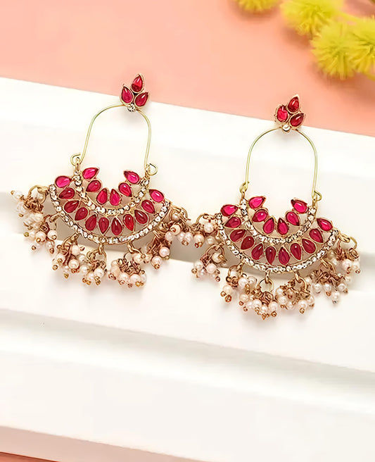 Red Noor-e-Chand Pearl Chandbali Earrings