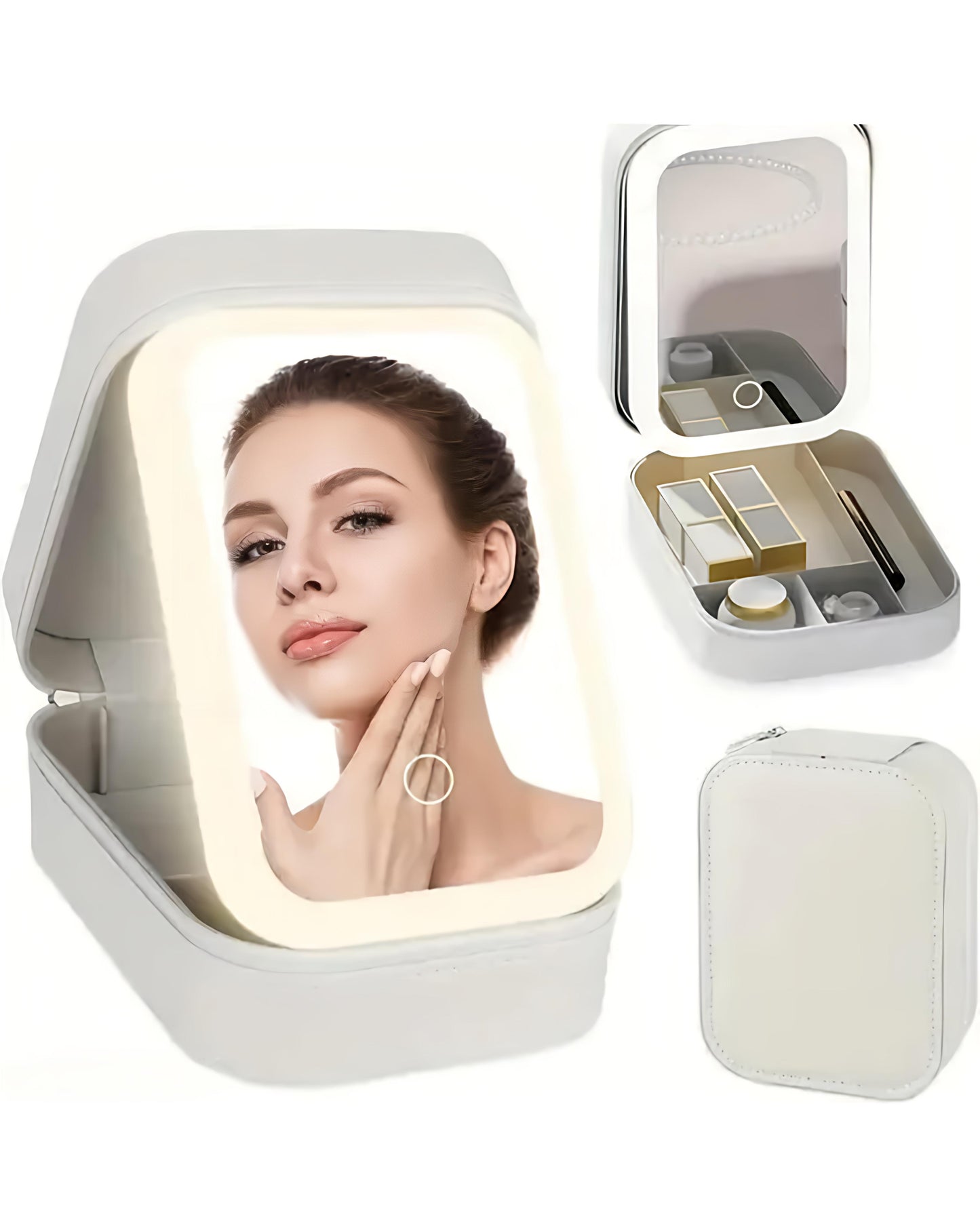 Ivory White Foldable LED Cosmetic Mirror Makeup Organizer