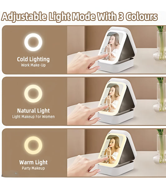 Ivory White Foldable LED Cosmetic Mirror Makeup Organizer