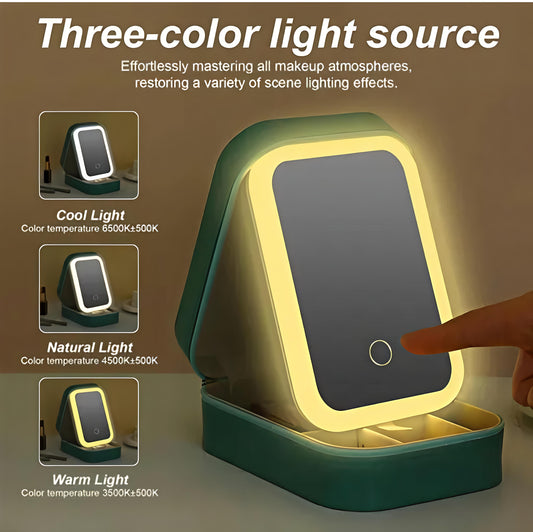 Sea Green Foldable LED Cosmetic Mirror Makeup Organizer