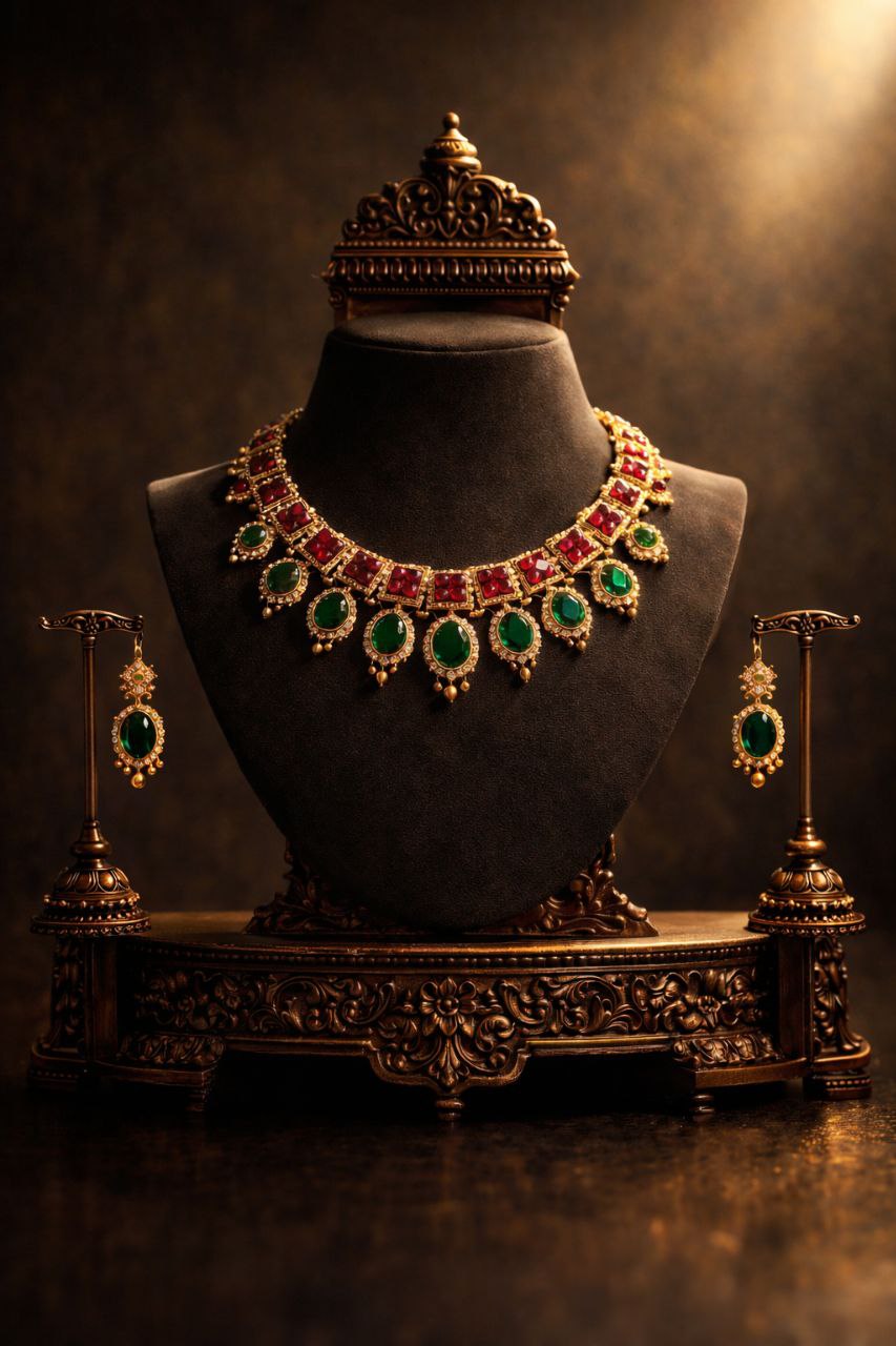 Emerald Royale Drop Necklace & Earrings Set