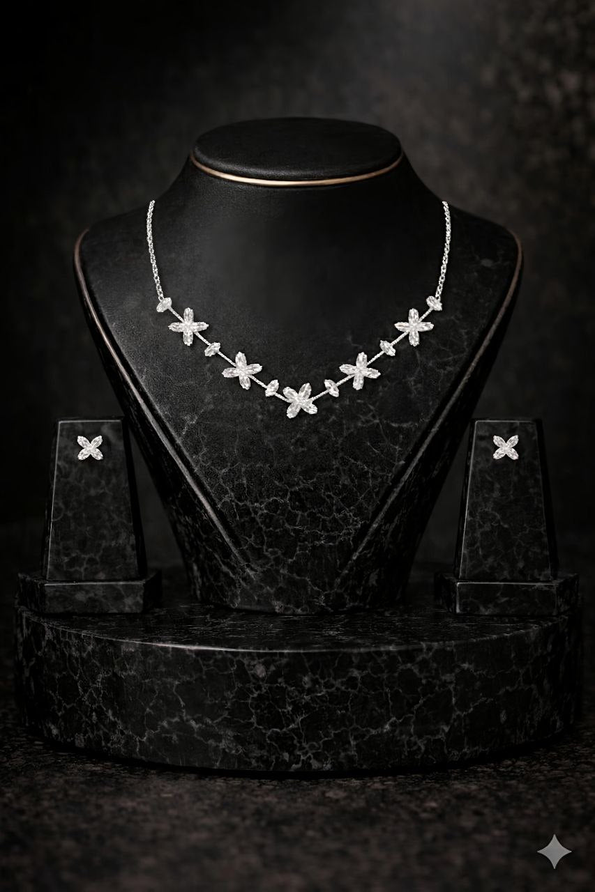 Celeste Bloom Diamond Necklace & Earrings Set