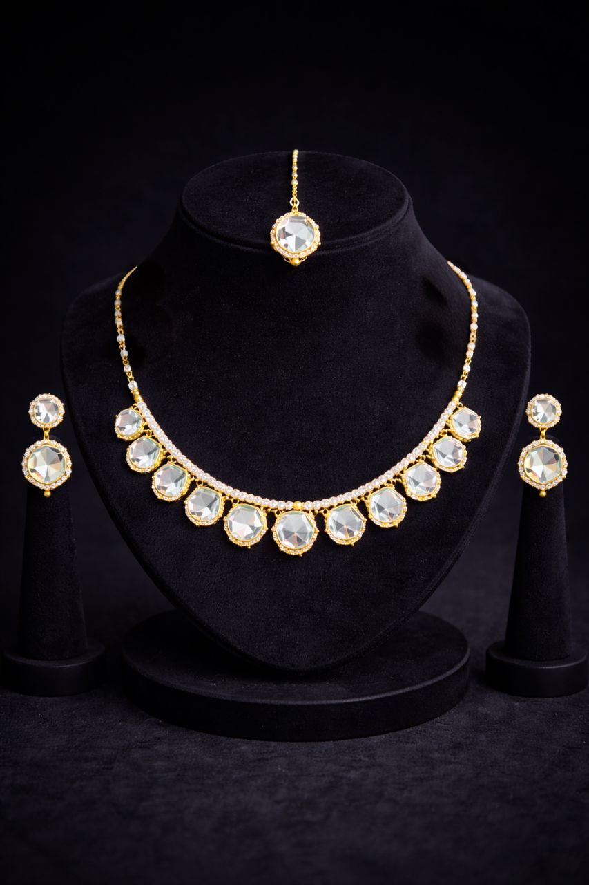 Noor Royale Polki Necklace Set with Earrings & Maang Tikka
