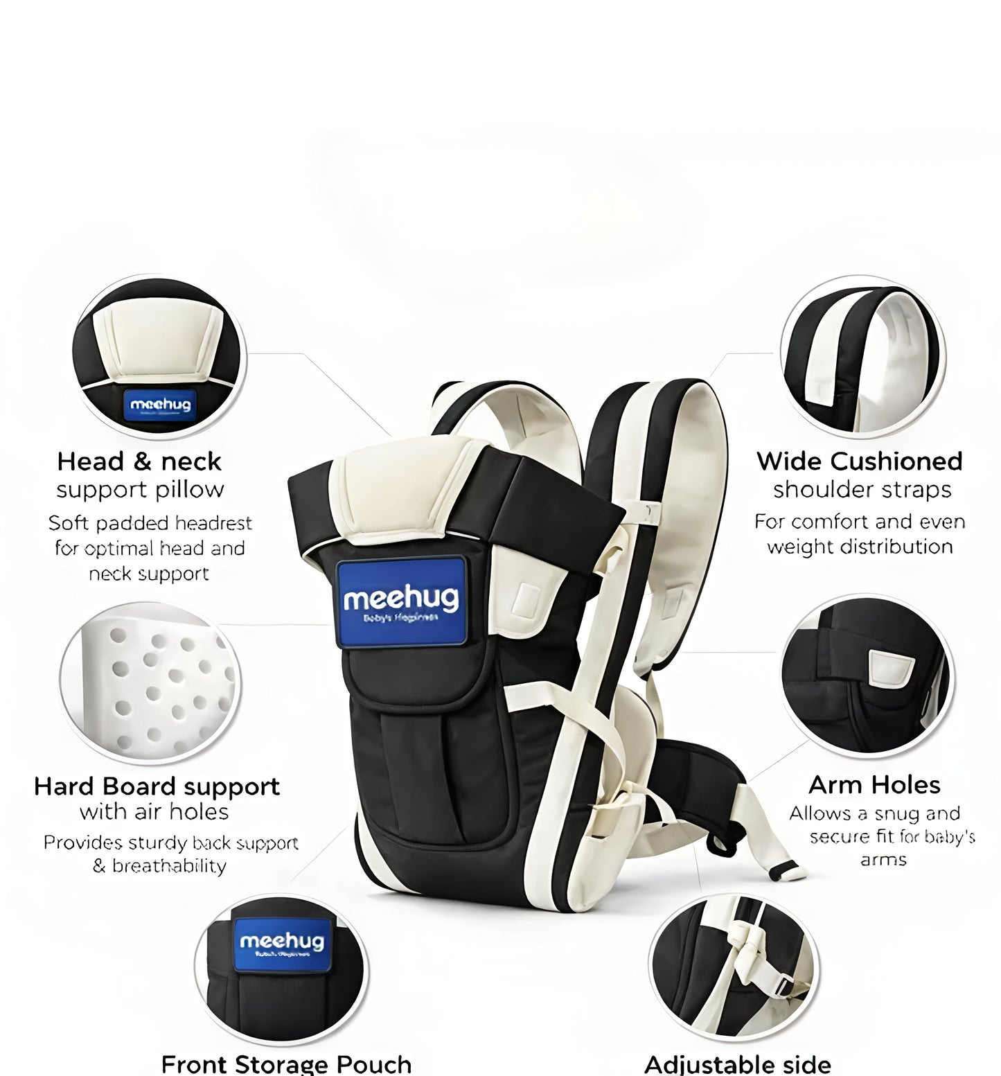 4 in 1 Ergonomic Black Baby Carrier – Front & Back Carry, Breathable Mesh, Adjustable Straps, Lightweight Design (Up to 24 Months)