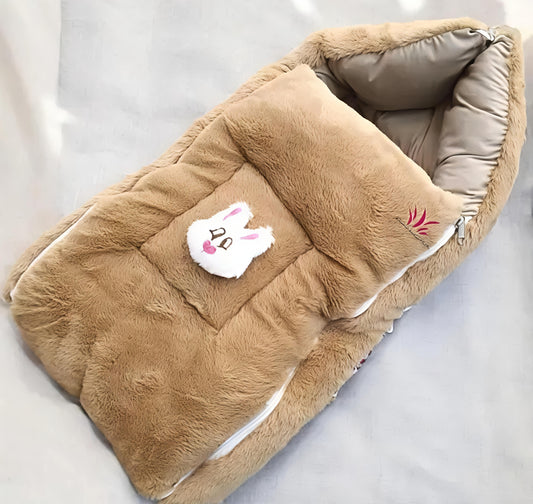 Newborn Baby Sleeping Bag – Soft Fur Outside & Cotton Inside, Warm and Comfortable, Zipper Closure, Beige Colour (0–12 Months)