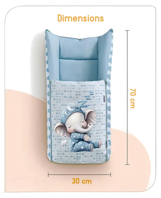Soft Cotton Baby Sleeping Bag – Cute 3D Elephant Print, Zipper Closure, 0–2 Years (70 x 30 cm)
