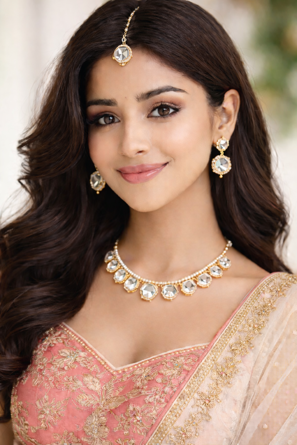 Noor Royale Polki Necklace Set with Earrings & Maang Tikka