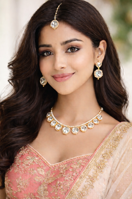 Noor Royale Polki Necklace Set with Earrings & Maang Tikka