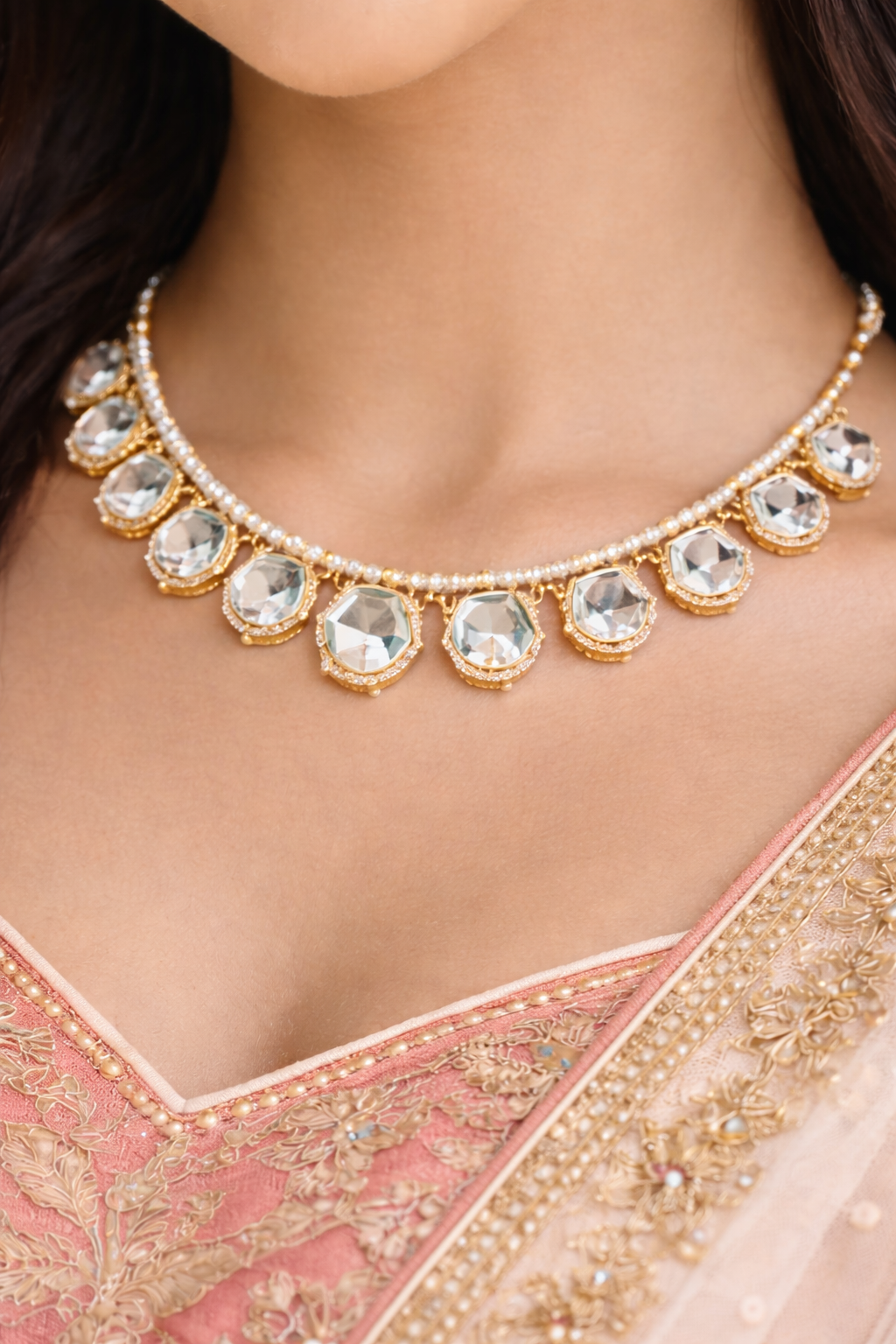Noor Royale Polki Necklace Set with Earrings & Maang Tikka