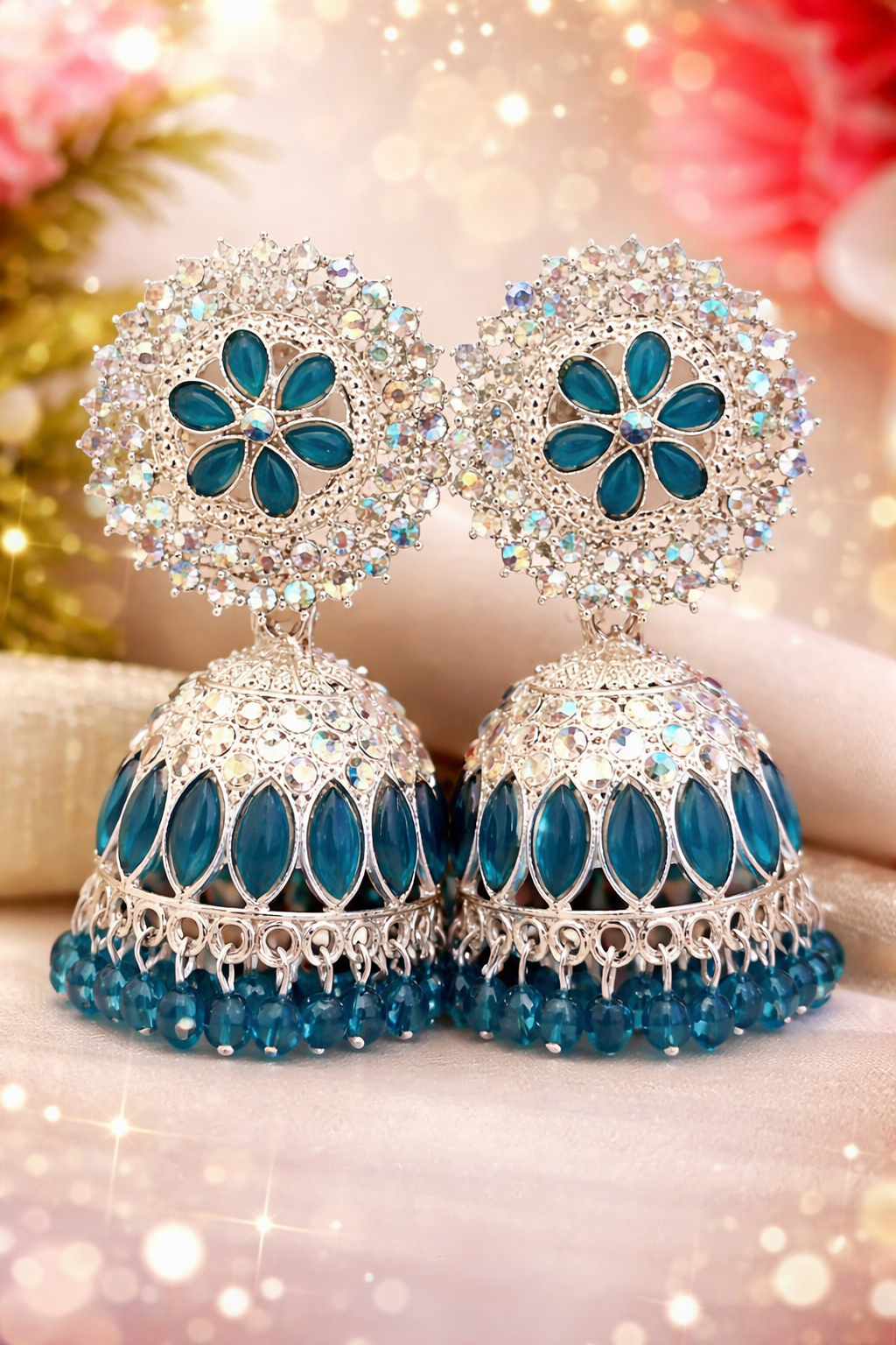 Neelima Crystal Bloom Jhumka Earrings