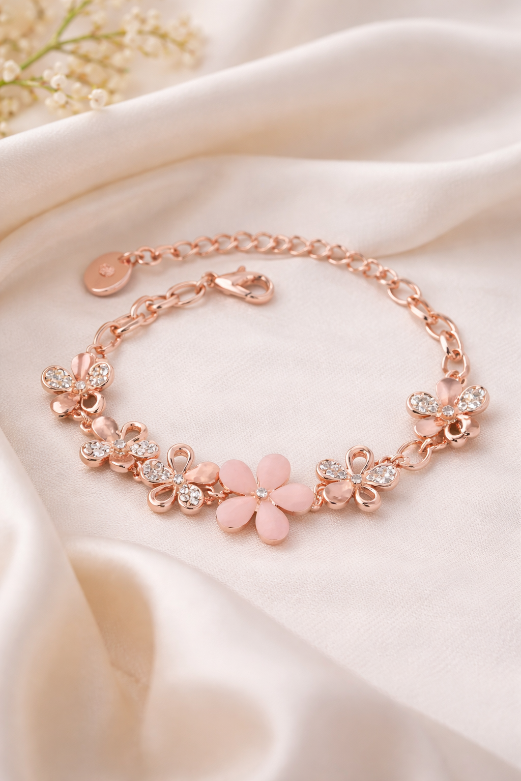 Rose Bloom Floral Bracelet (Rose Gold Finish)