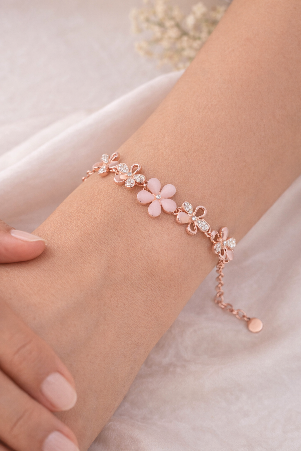 Rose Bloom Floral Bracelet (Rose Gold Finish)