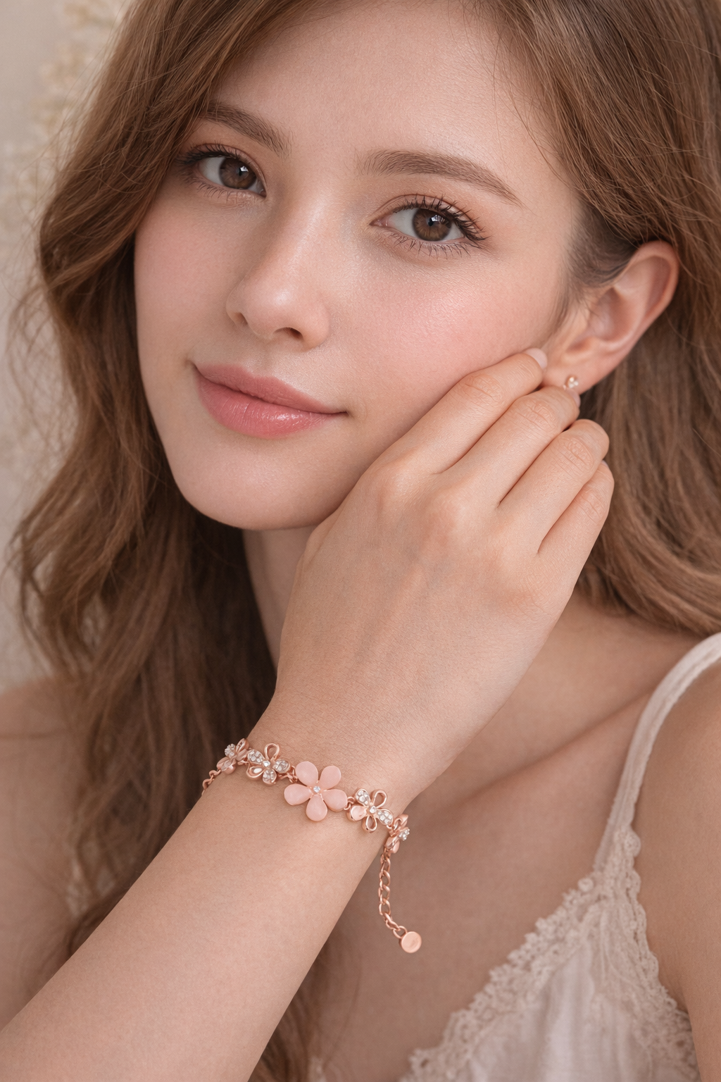 Rose Bloom Floral Bracelet (Rose Gold Finish)
