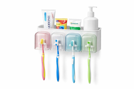 Premium Bathroom Toothbrush & Toothpaste Organizer – 4 Cups Storage Rack