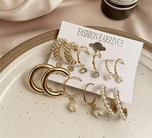 Golden Pearl Everyday Earrings Combo Set