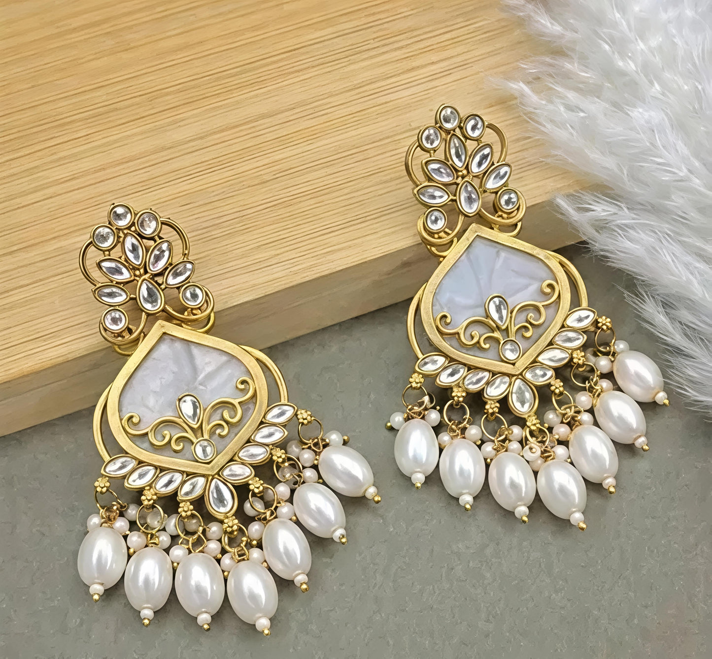 Royal Kundan Pearl Drop Chandbali Earrings