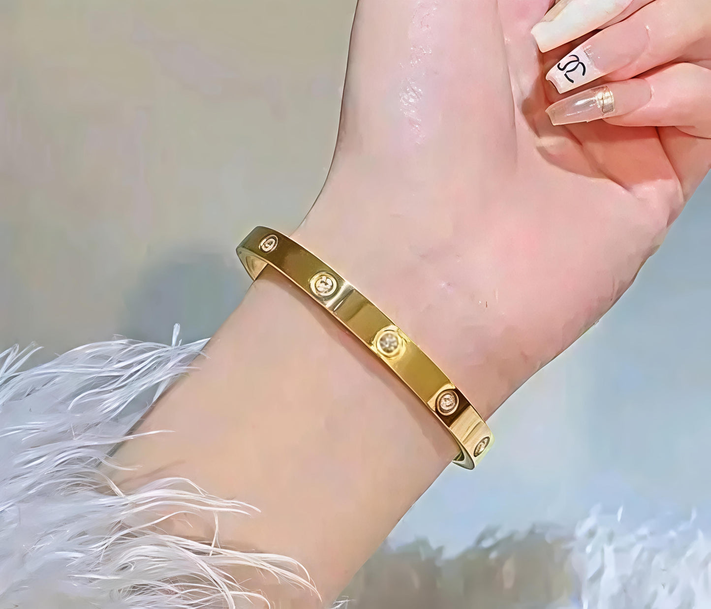 Classic Gold Look Crystal Kada Bracelet