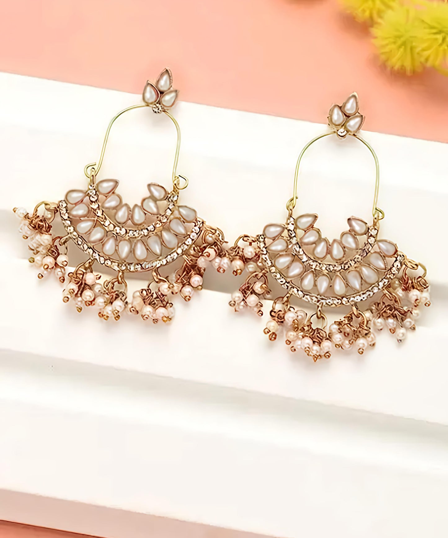 White Noor-e-Chand Pearl Chandbali Earrings
