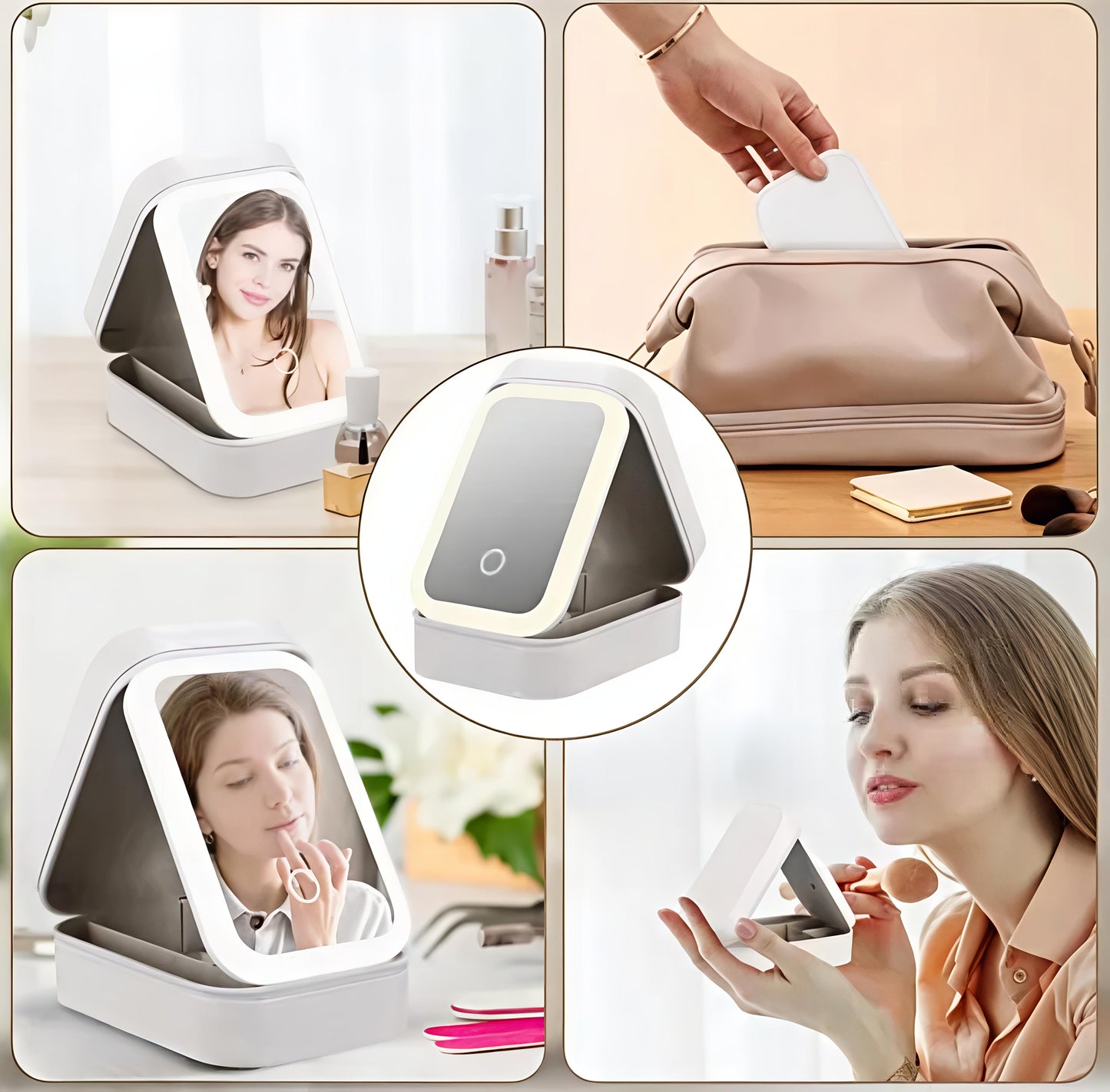 Ivory White Foldable LED Cosmetic Mirror Makeup Organizer