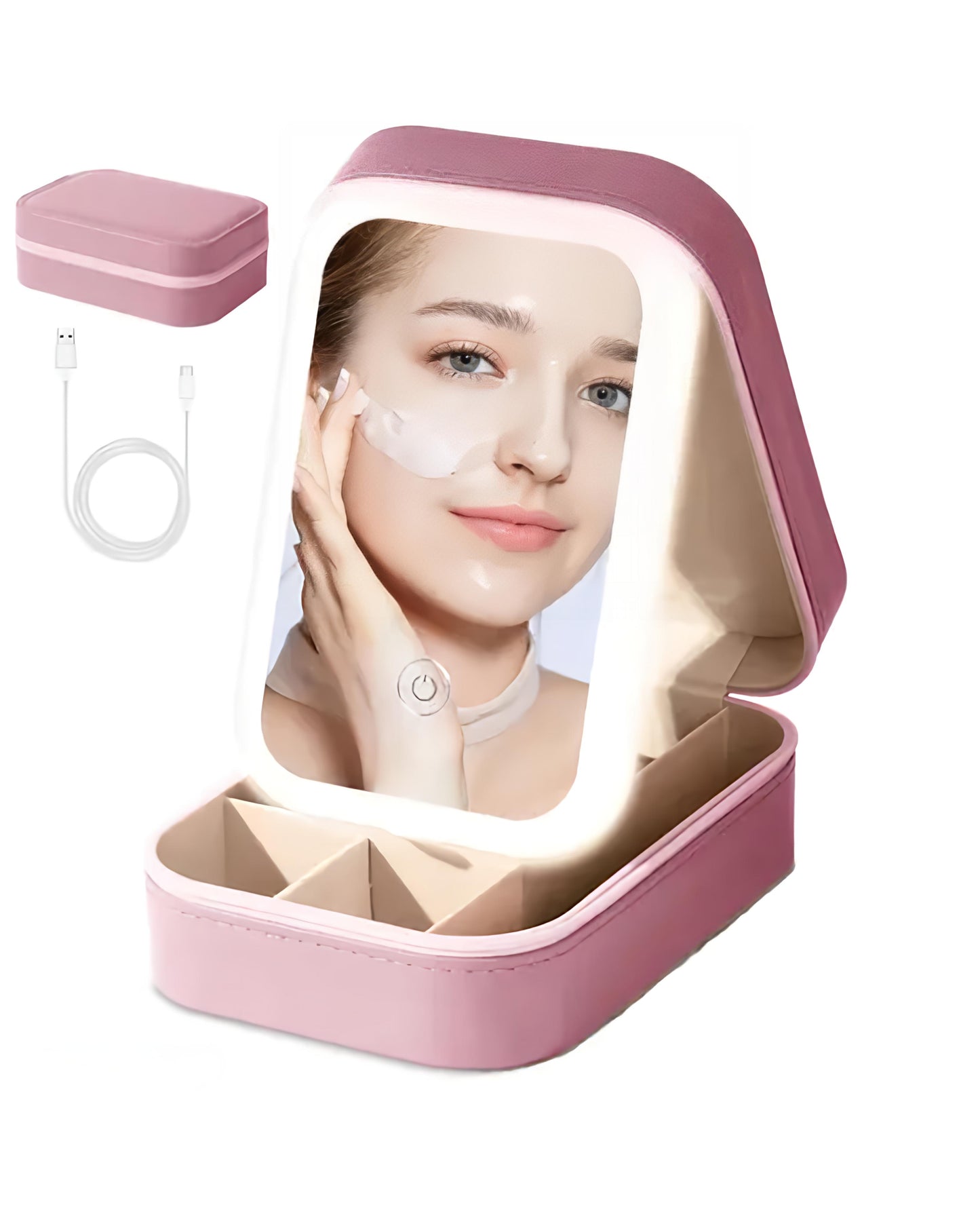 Blush Pink Foldable LED Cosmetic Mirror Makeup Organizer