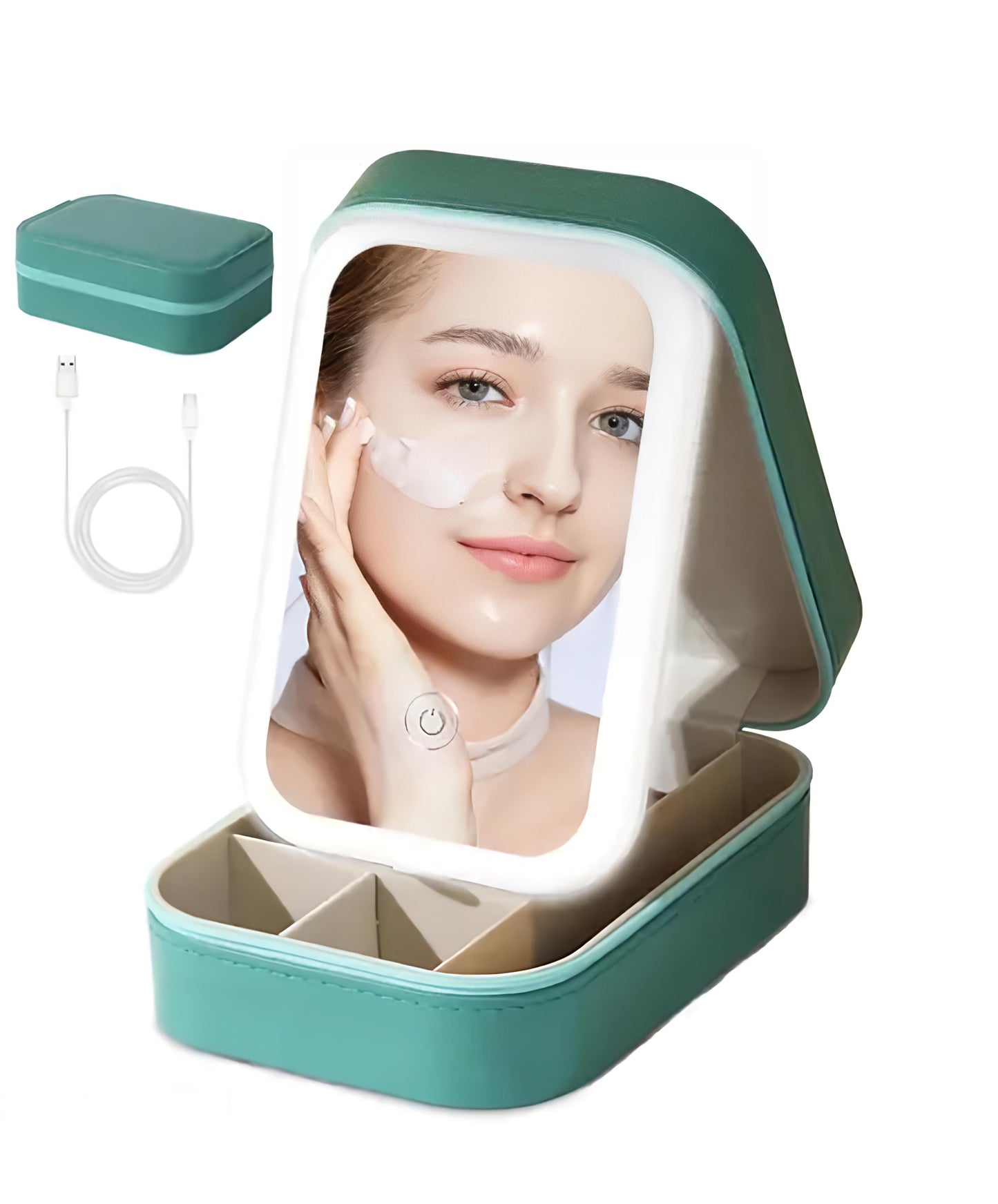 Sea Green Foldable LED Cosmetic Mirror Makeup Organizer