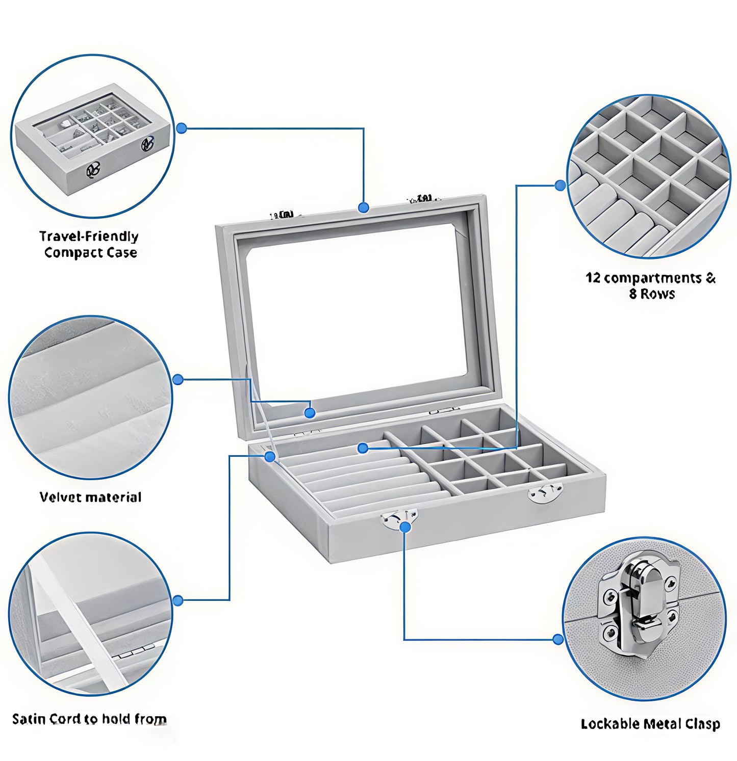 Velvet Jewelry Organizer Box with Glass Lid