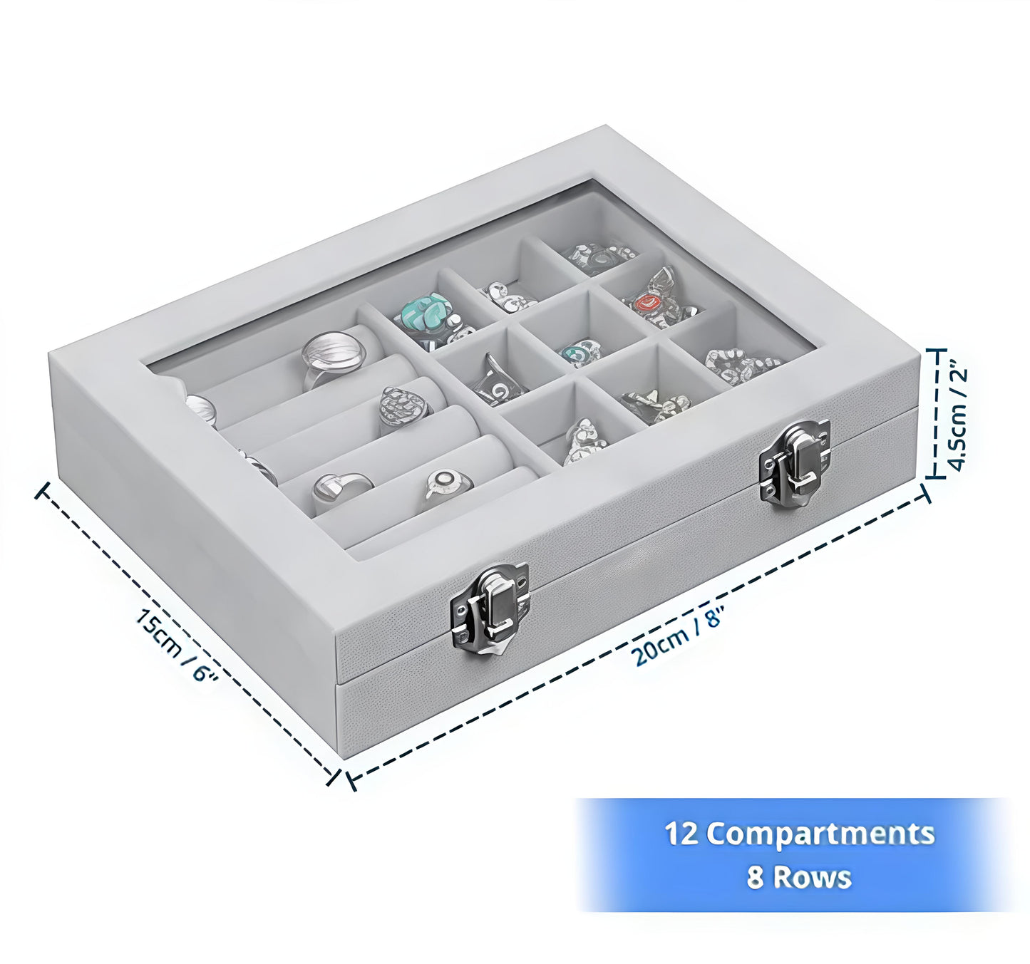 Velvet Jewelry Organizer Box with Glass Lid