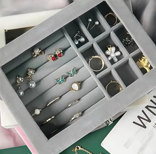 Velvet Jewelry Organizer Box with Glass Lid