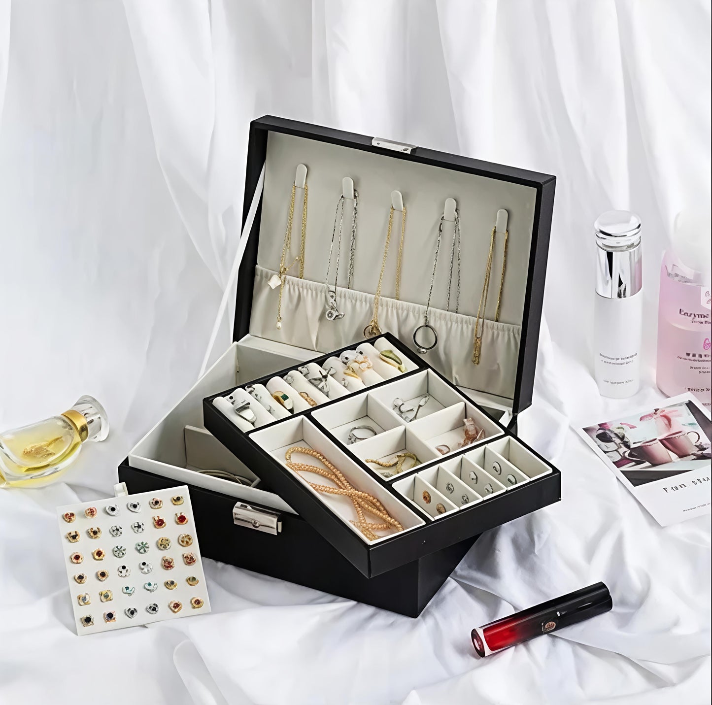 Luxury Multi-Layer Jewelry Organizer Box with Lock