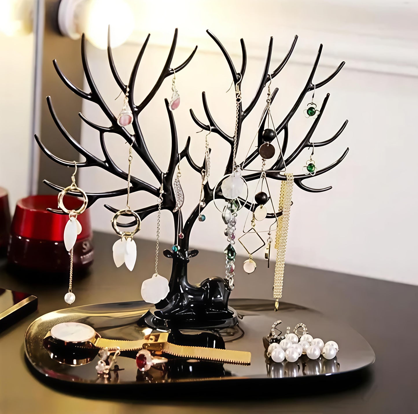 Royal Deer Antler Jewelry Organizer Stand – Premium Earrings & Necklace Holder