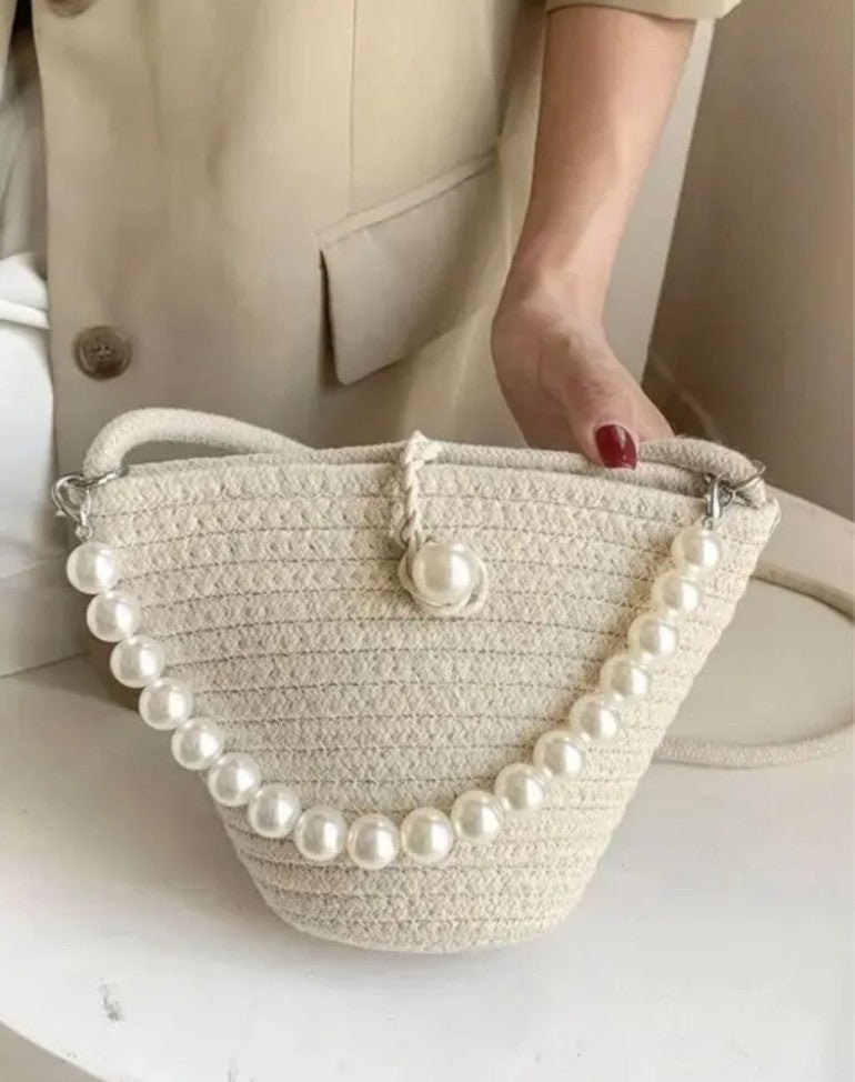 Braided Woven Pearl Handbag
