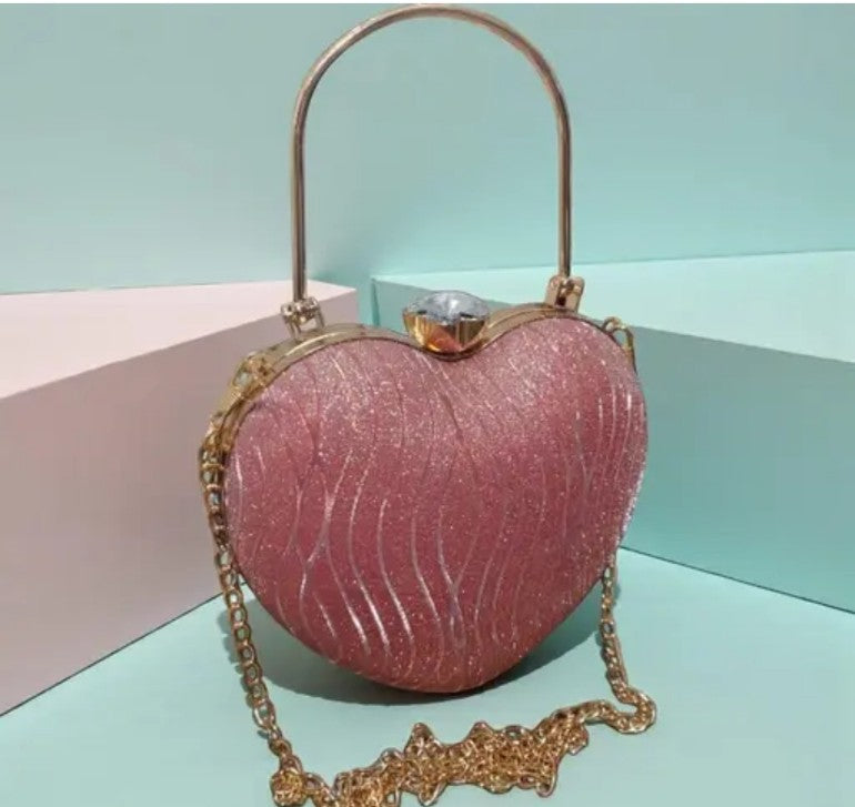 Heart Shape Glitter Clutch