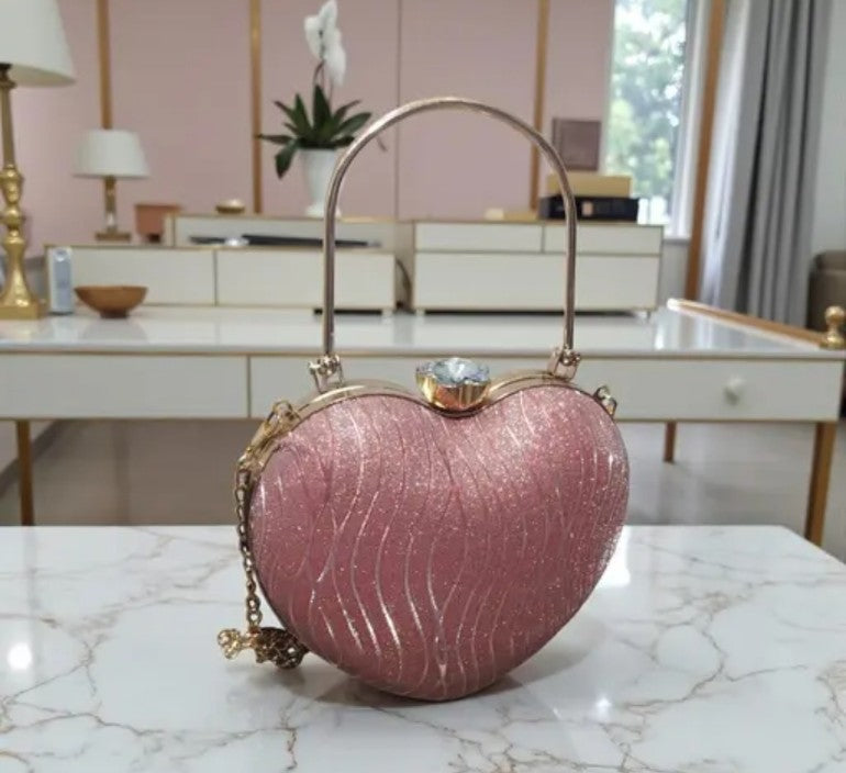 Heart Shape Glitter Clutch