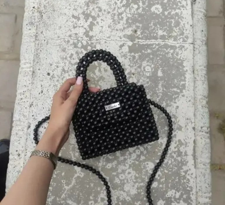 Noir Éclat Crystal Bead Handbag