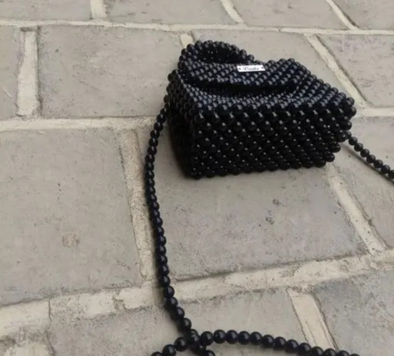 Noir Éclat Crystal Bead Handbag
