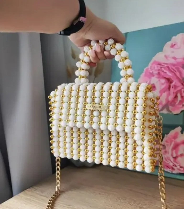 Ivory Éclat Crystal Bead Handbag