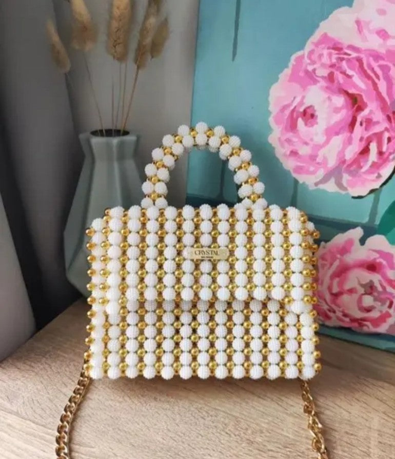 Ivory Éclat Crystal Bead Handbag