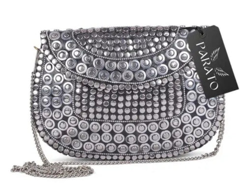 Argent Dots Metal Clutch