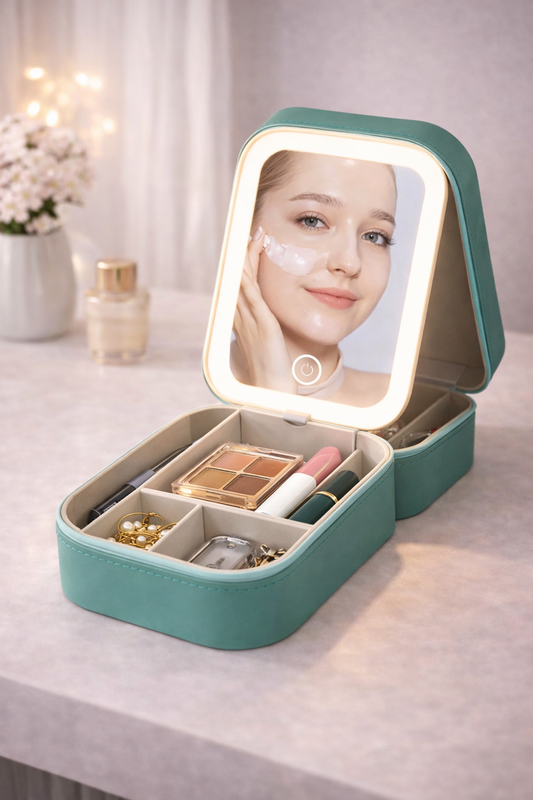 Sea Green Foldable LED Cosmetic Mirror Makeup Organizer