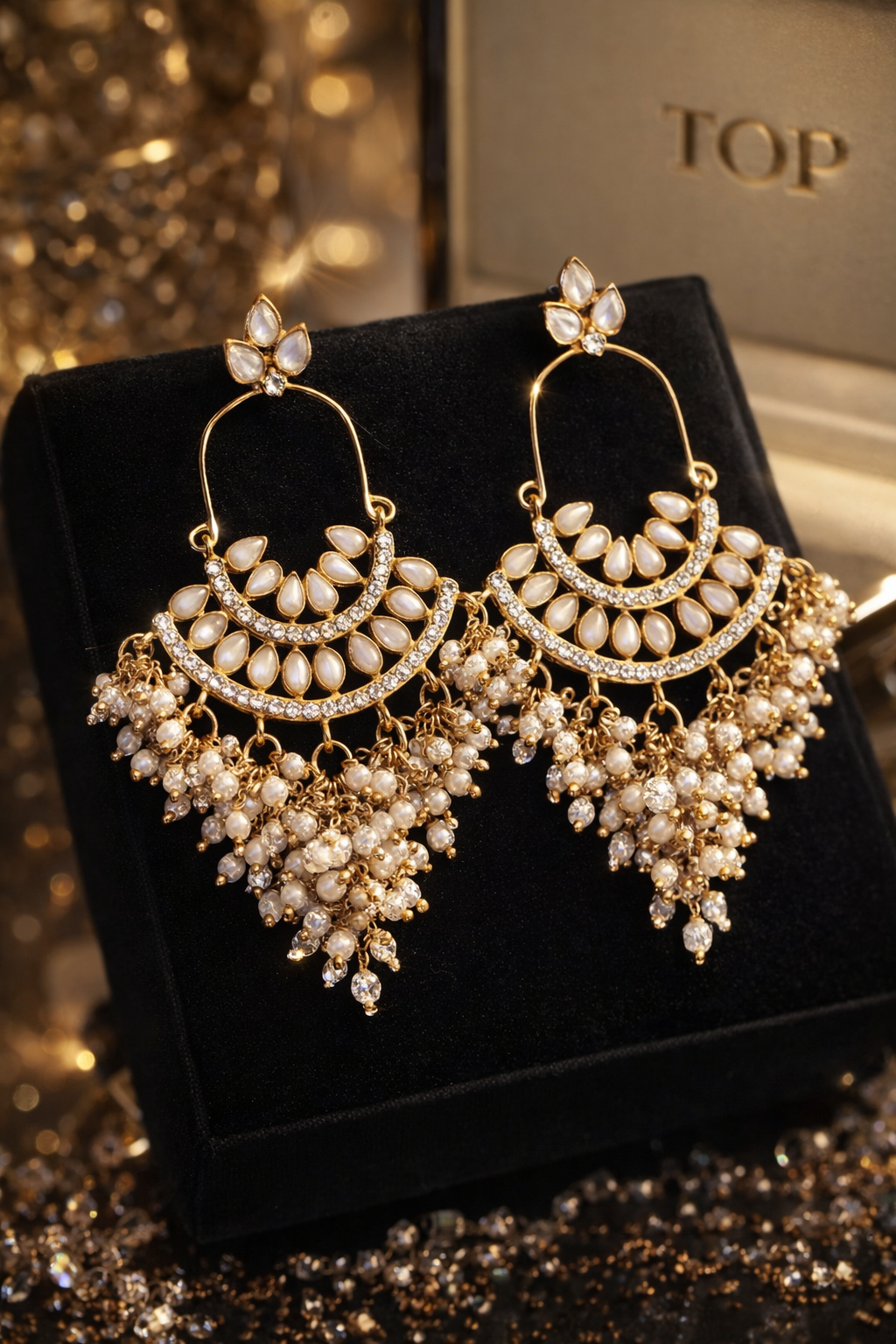 White Noor-e-Chand Pearl Chandbali Earrings