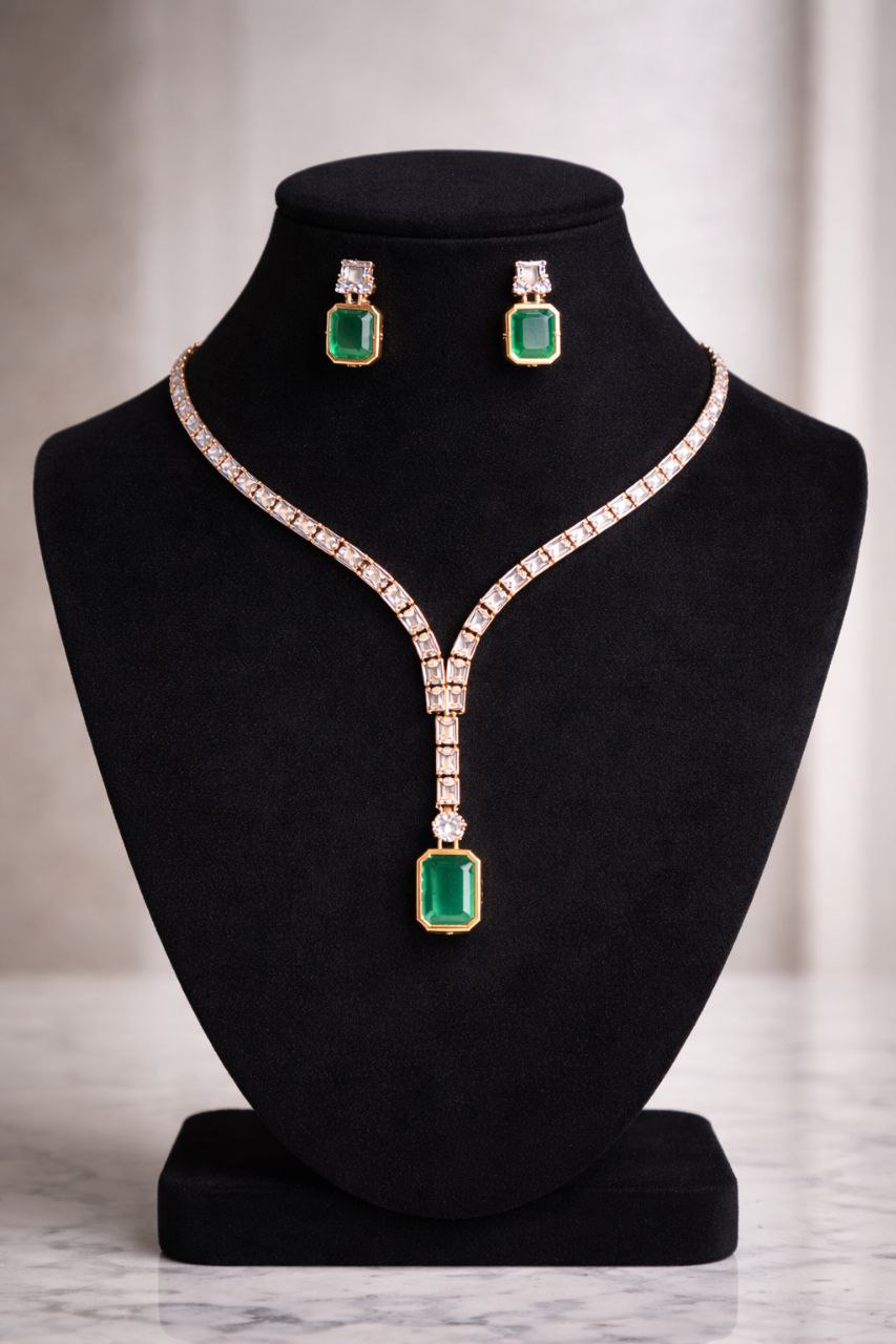 Emerald Luxe Y-Drop Necklace & Earrings Set