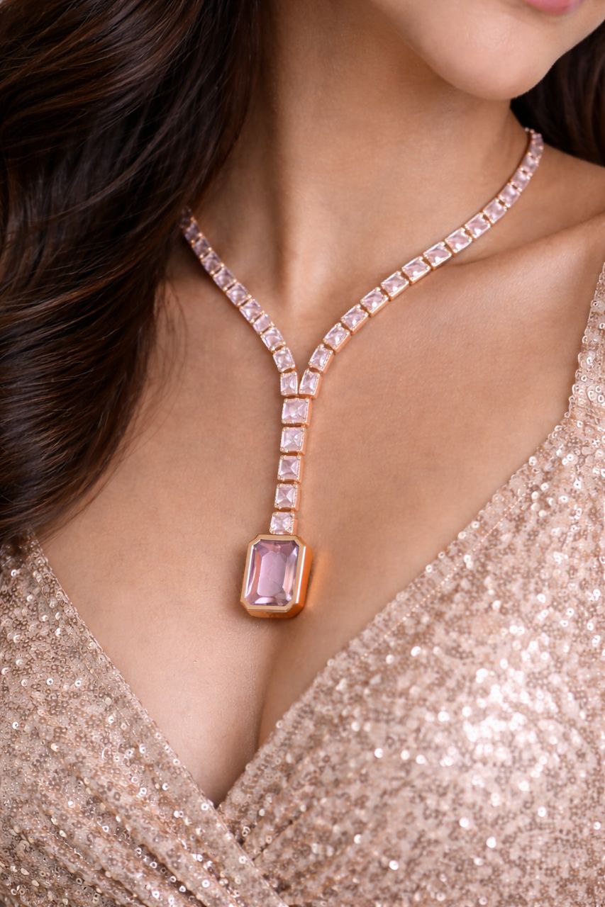 Blush Royale Y-Drop Necklace & Earrings Set