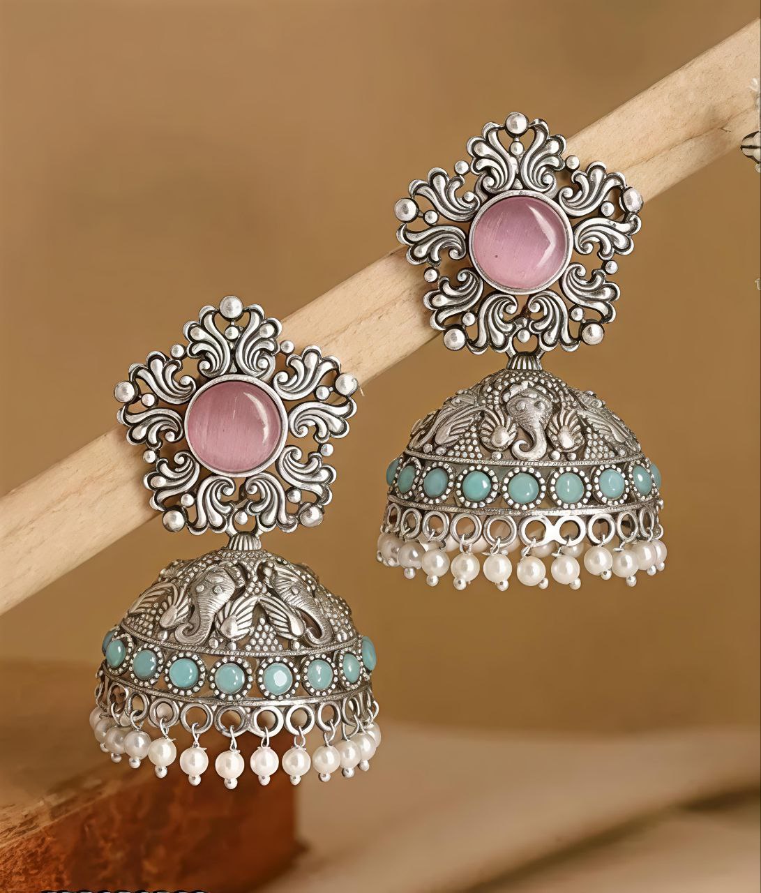 Aarohi Antique Silver Jhumka Earrings