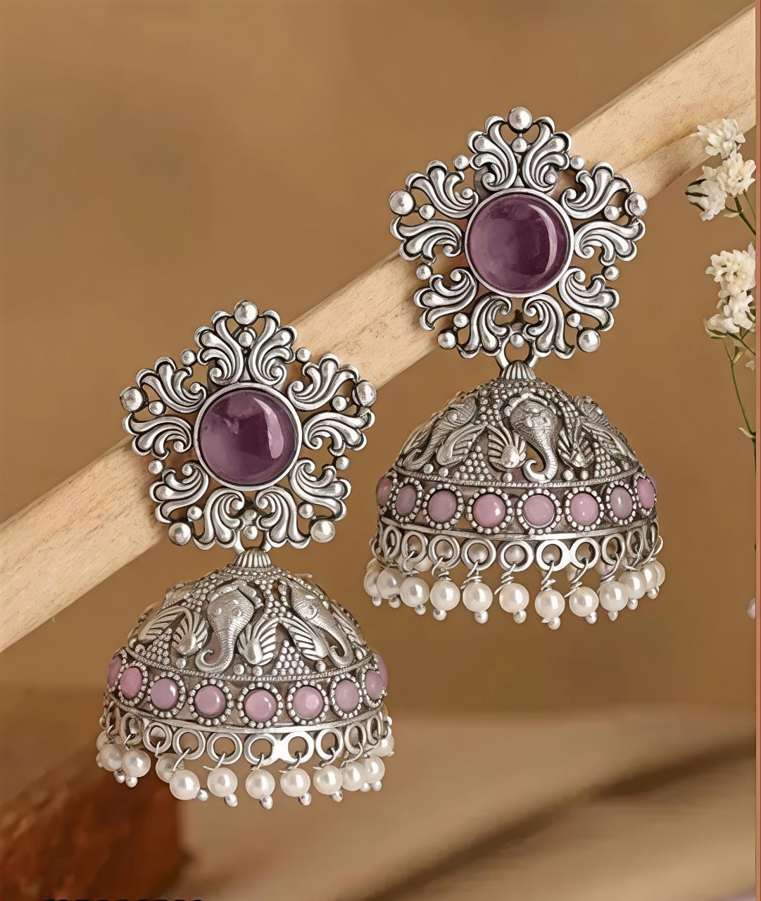 Aarohi Antique Silver Jhumka Earrings