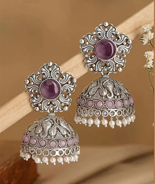 Aarohi Antique Silver Jhumka Earrings