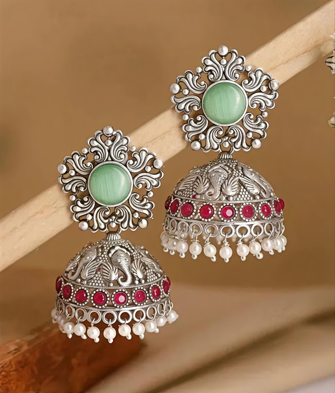 Aarohi Antique Silver Jhumka Earrings