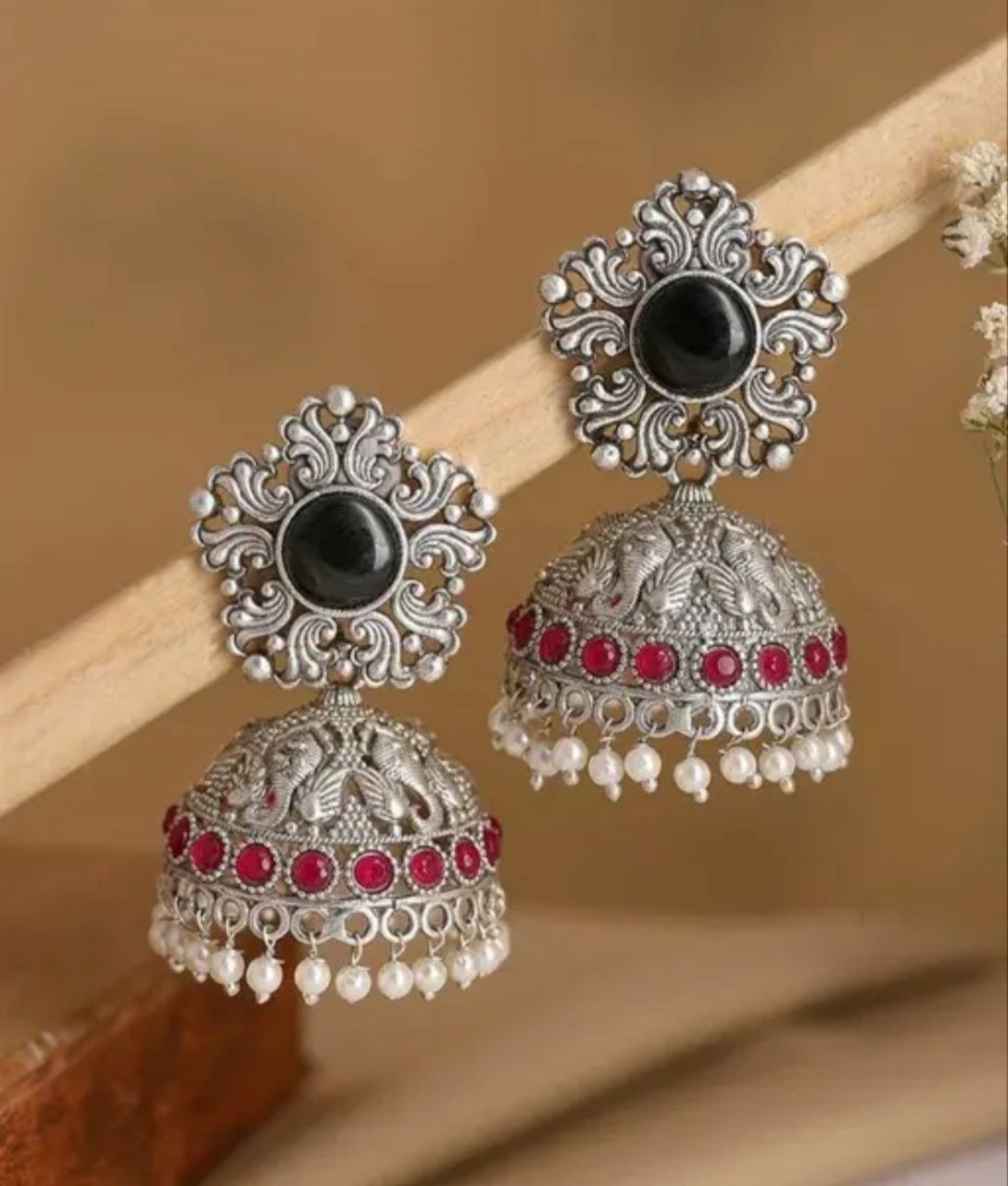 Aarohi Antique Silver Jhumka Earrings